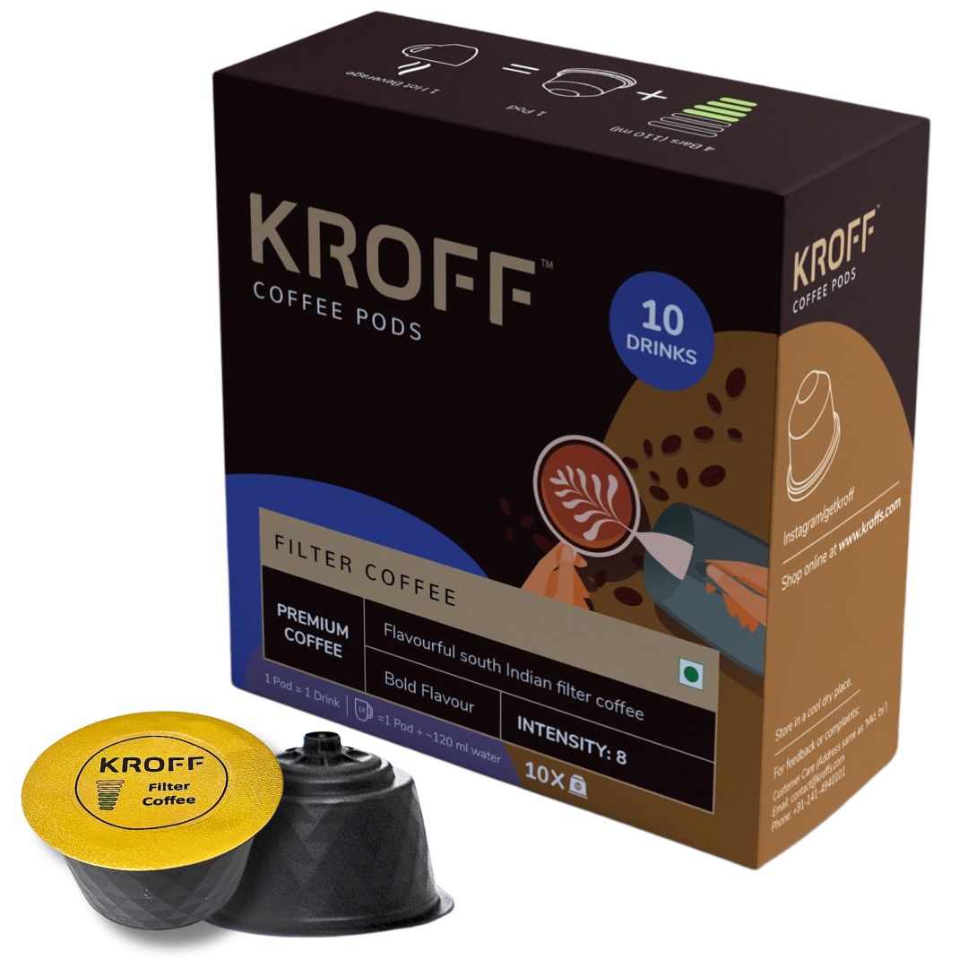 KROFF South Indian Filter Coffee Pods | Coffee-Chicory blend with Creamy Milk | 10 Pods Per Box | Dolce Gusto Compatible