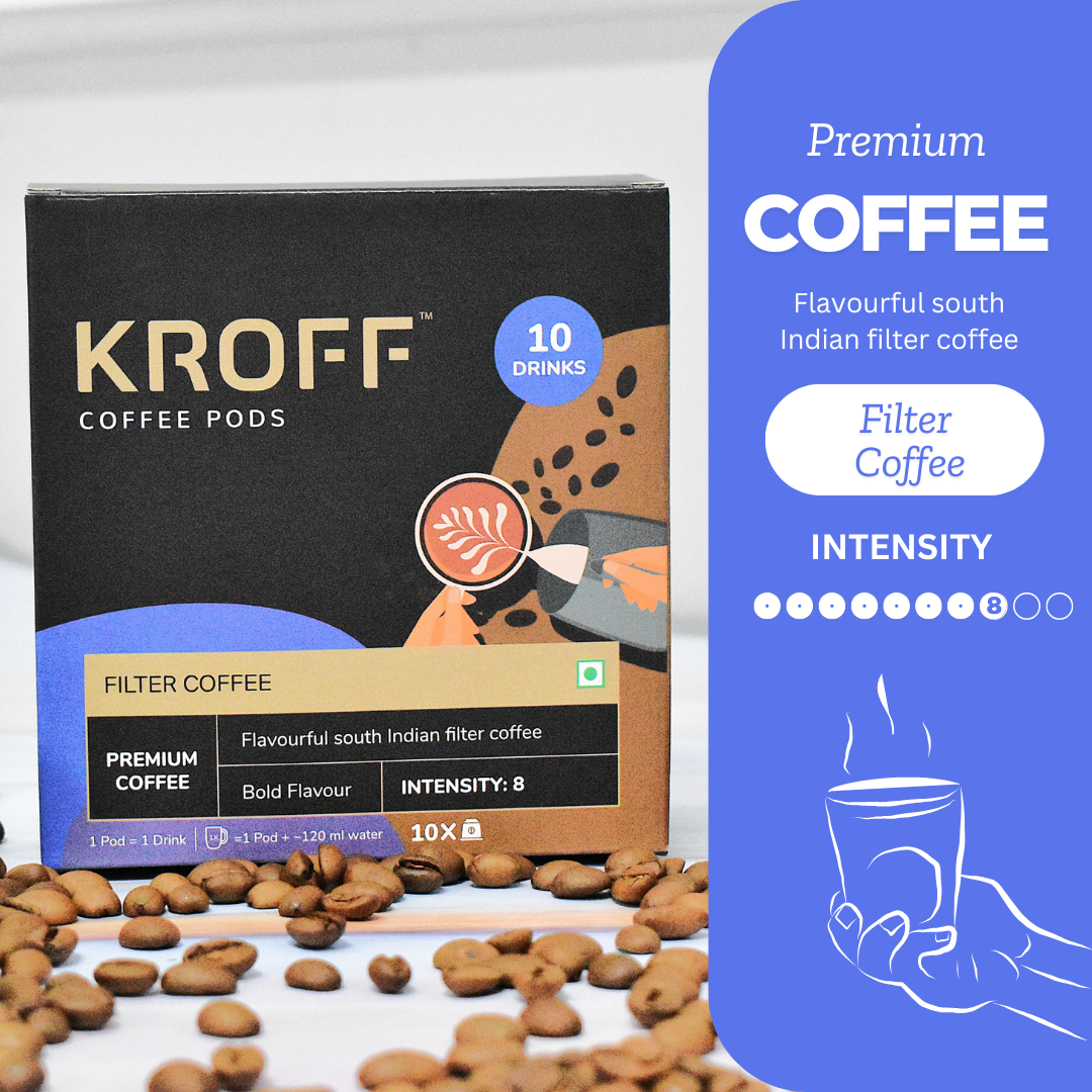 KROFF South Indian Filter Coffee Pods | Coffee-Chicory blend with Creamy Milk | 10 Pods Per Box | Dolce Gusto Compatible
