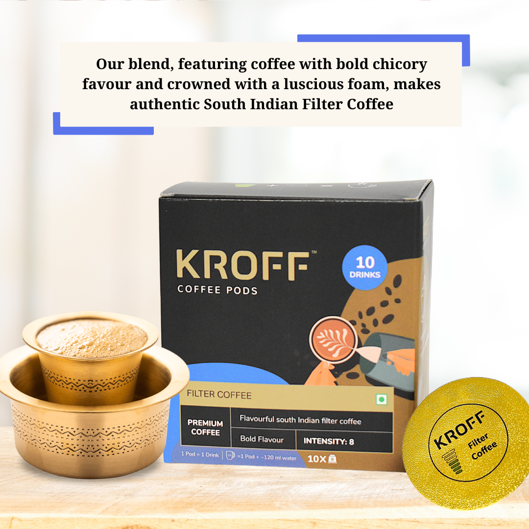 KROFF South Indian Filter Coffee Pods | Coffee-Chicory blend with Creamy Milk | 10 Pods Per Box | Dolce Gusto Compatible