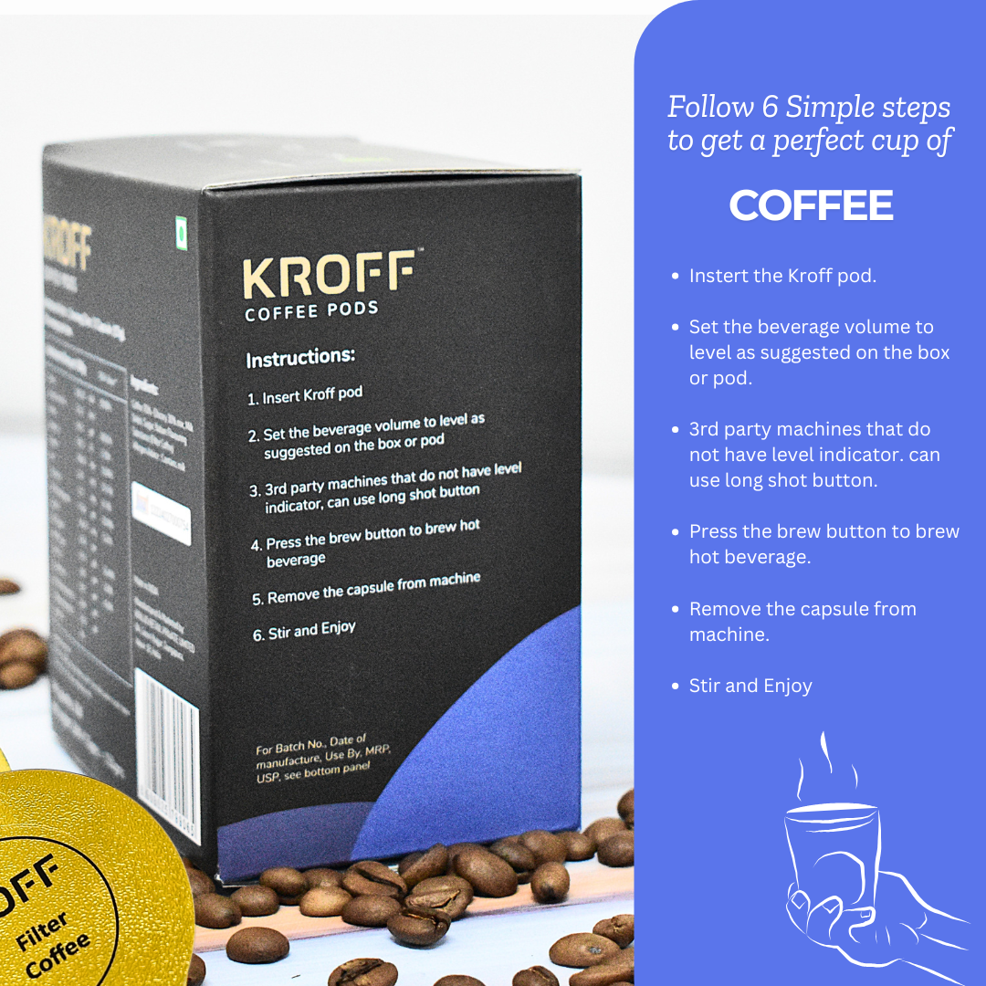 KROFF South Indian Filter Coffee Pods | Coffee-Chicory blend with Creamy Milk | 10 Pods Per Box | Dolce Gusto Compatible