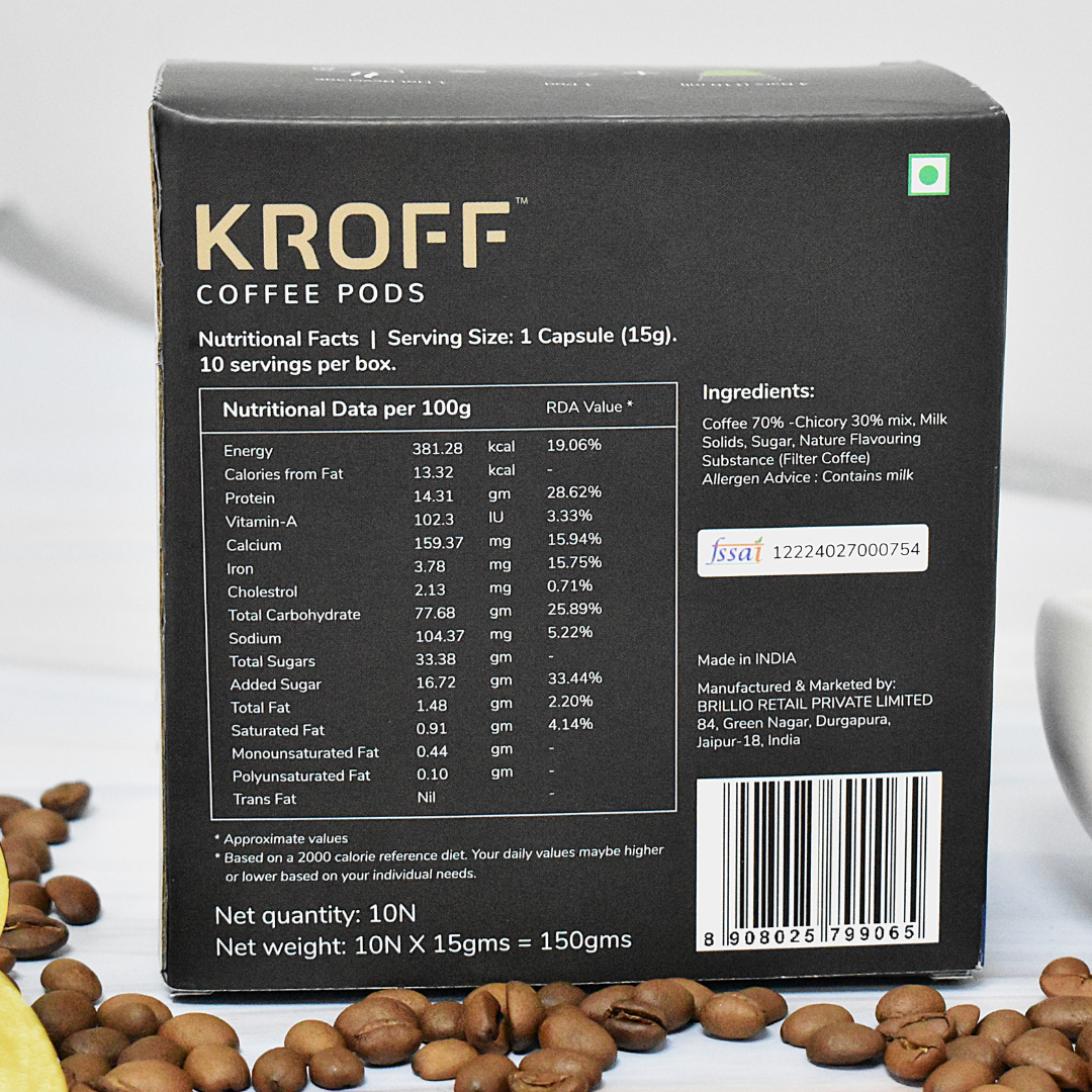 KROFF South Indian Filter Coffee Pods | Coffee-Chicory blend with Creamy Milk | 10 Pods Per Box | Dolce Gusto Compatible
