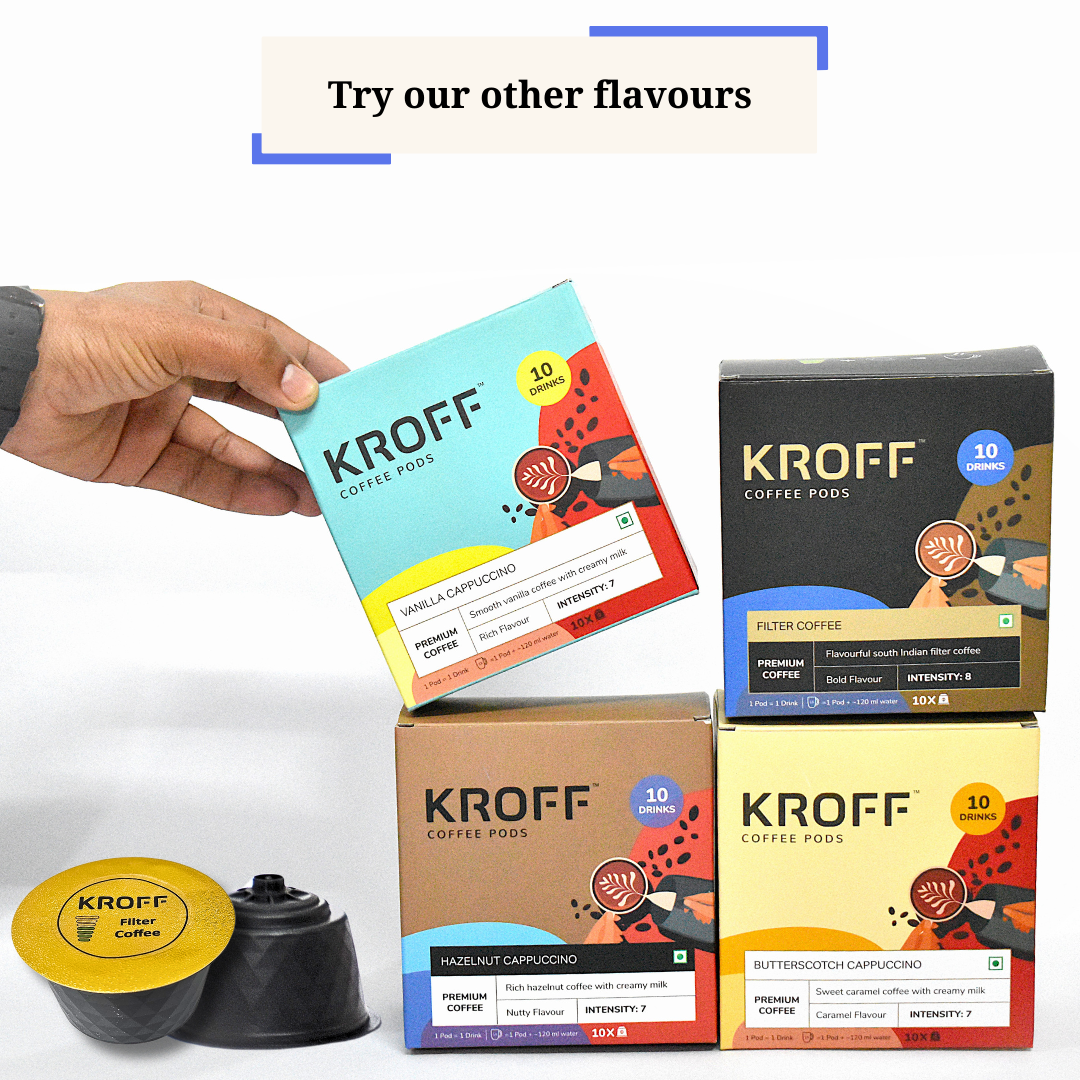 KROFF South Indian Filter Coffee Pods | Coffee-Chicory blend with Creamy Milk | 10 Pods Per Box | Dolce Gusto Compatible