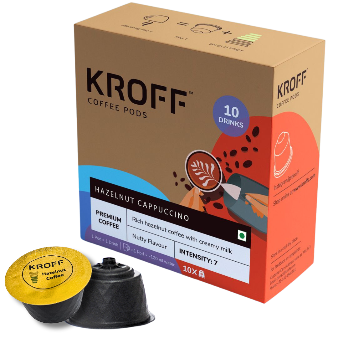 KROFF Hazelnut Cappuccino Coffee Pods | Rich Hazelnut Coffee with Creamy milk | 10 Pods Per Box | Dolce Gusto Compatible