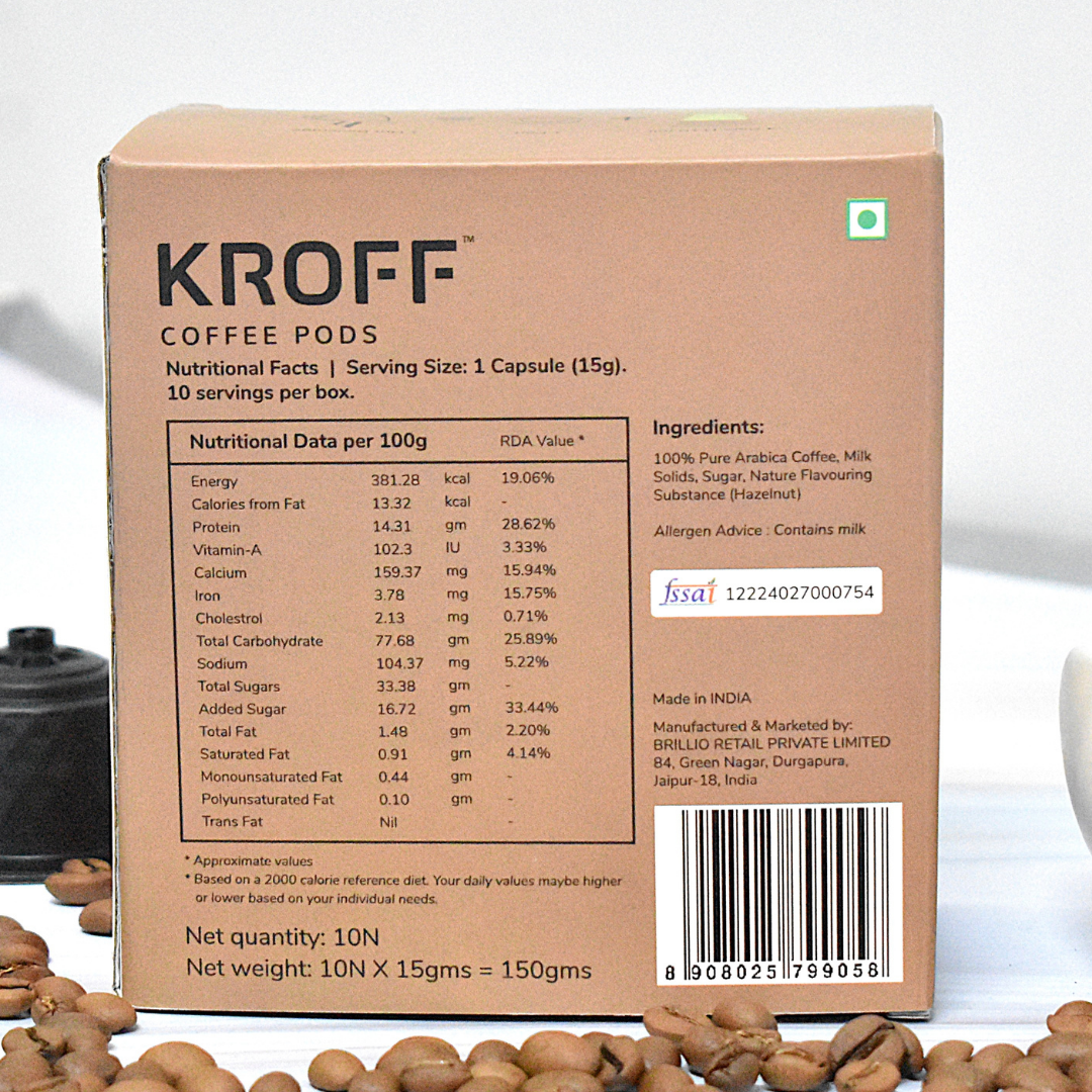 KROFF Hazelnut Cappuccino Coffee Pods | Rich Hazelnut Coffee with Creamy milk | 10 Pods Per Box | Dolce Gusto Compatible
