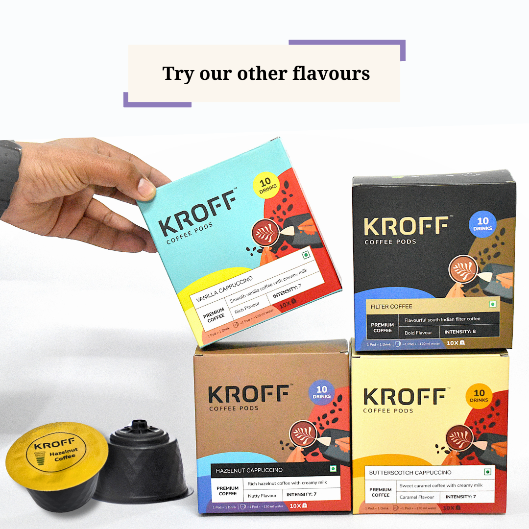 KROFF Hazelnut Cappuccino Coffee Pods | Rich Hazelnut Coffee with Creamy milk | 10 Pods Per Box | Dolce Gusto Compatible
