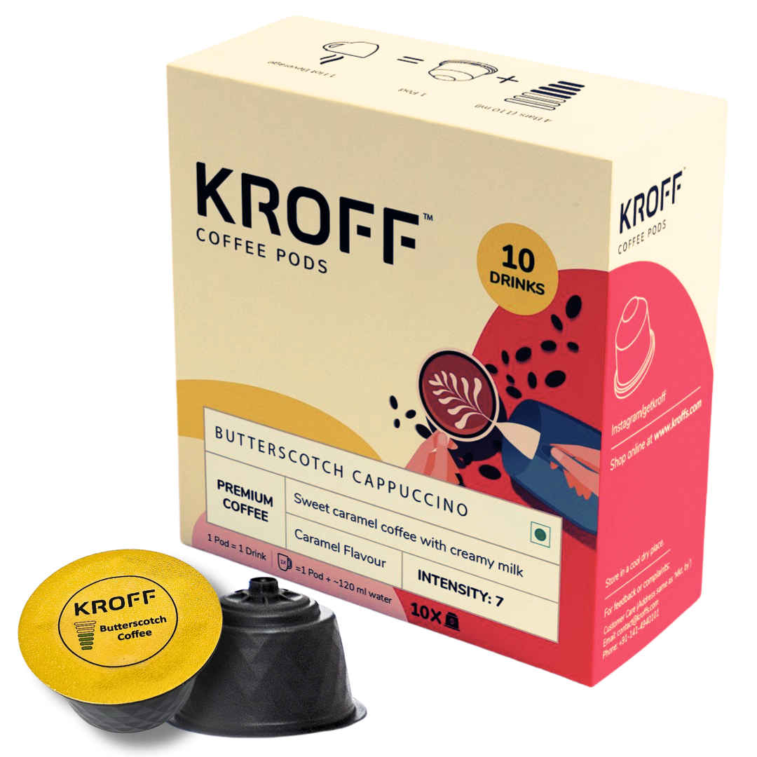 KROFF Butterscotch Cappuccino Coffee Pods | Sweet Caramel Coffee with Creamy Milk | 10 Pods Per Box | Dolce Gusto Compatible