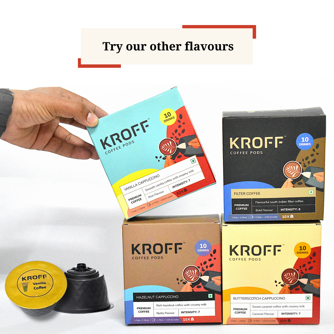 KROFF Vanilla Cappuccino Coffee Pods | Smooth Vanilla Coffee with Creamy Milk | 10 Pods Per Box | Dolce Gusto Compatible
