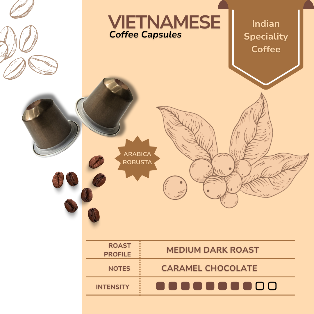 KROFF Vietnamese Coffee Capsule | Medium Dark Arabica Robusta Blend Roast | Remarkable Taste | 10 Pods Per Box | Nespresso Compatible Coffee Pods