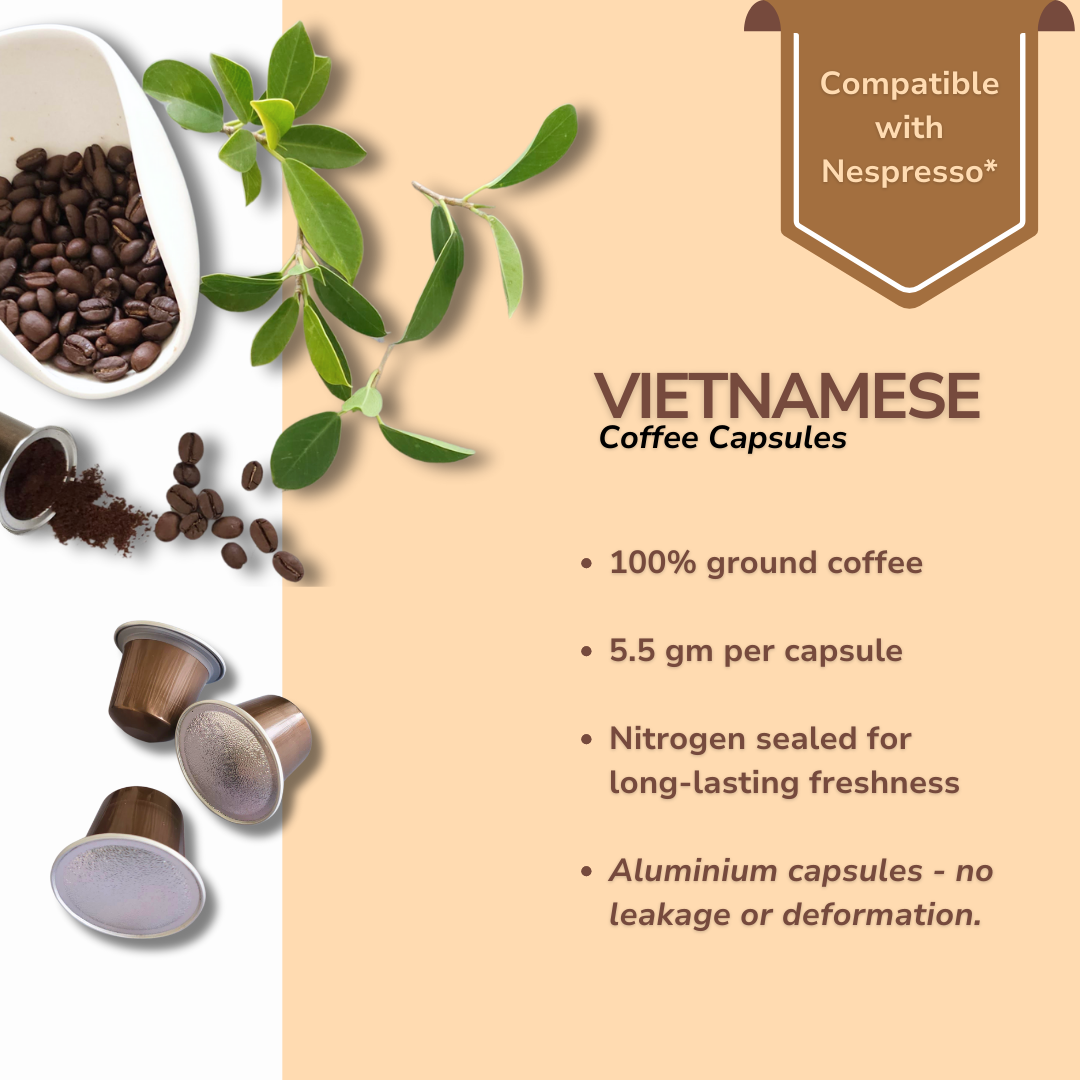 KROFF Vietnamese Coffee Capsule | Medium Dark Arabica Robusta Blend Roast | Remarkable Taste | 10 Pods Per Box | Nespresso Compatible Coffee Pods