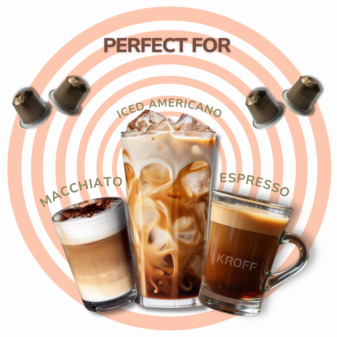 KROFF Bourbon Coffee Capsules | Arabica Medium Roast | Whiskey Barrel Aged | Winy Berry Fruity Taste Notes | 10 Pods Per Box | Nespresso Compatible Coffee Pods