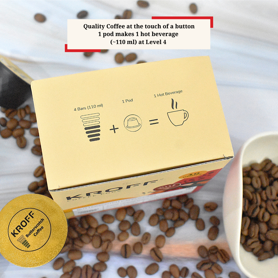 KROFF Butterscotch Cappuccino Coffee Pods | Sweet Caramel Coffee with Creamy Milk | 10 Pods Per Box | Dolce Gusto Compatible