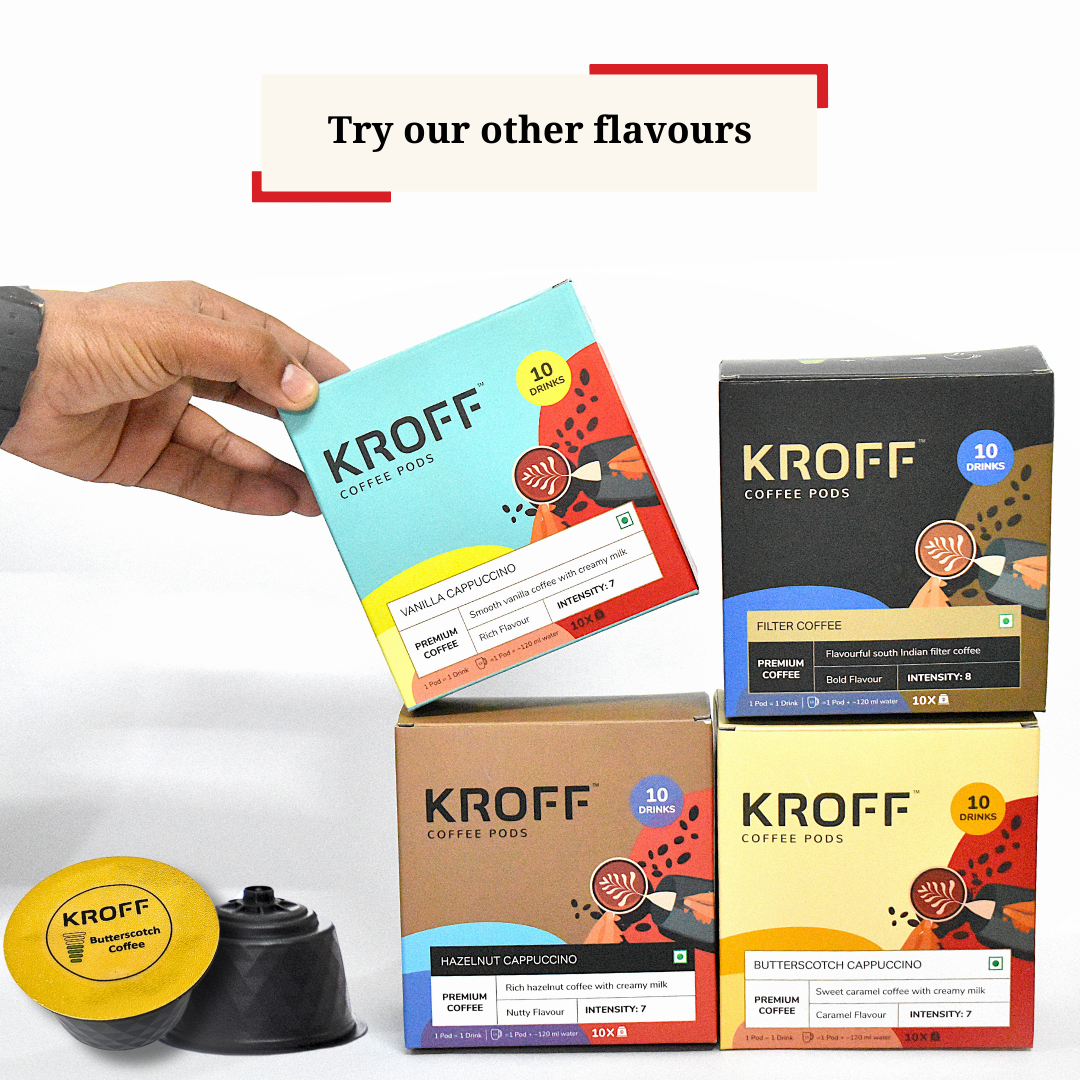 KROFF Butterscotch Cappuccino Coffee Pods | Sweet Caramel Coffee with Creamy Milk | 10 Pods Per Box | Dolce Gusto Compatible