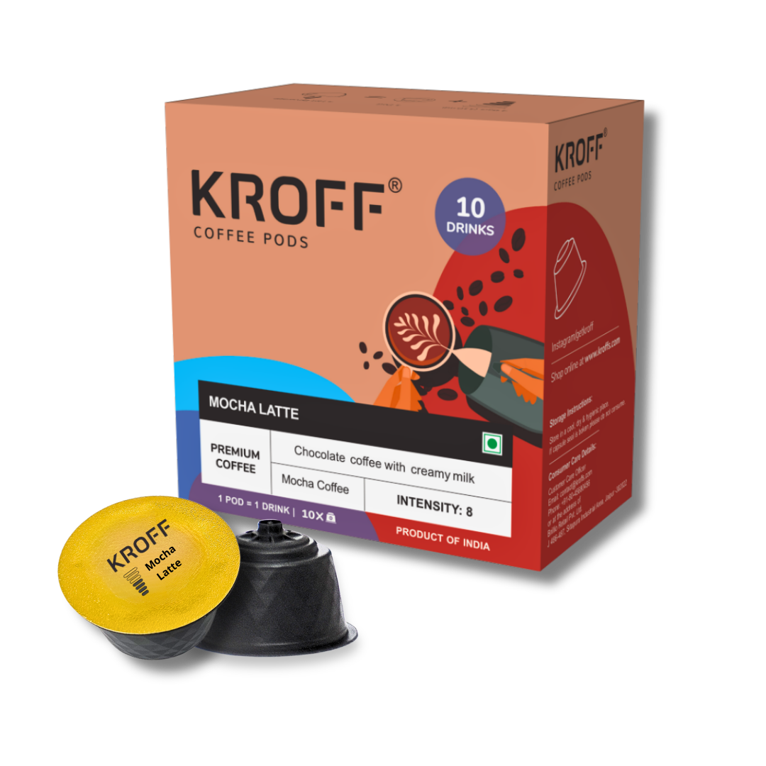 KROFF Mocha Latte Coffee Pods | Dolce Gusto Compatible | Chocolate Coffee Blend with Creamy Milk | 10 Pods Per Box