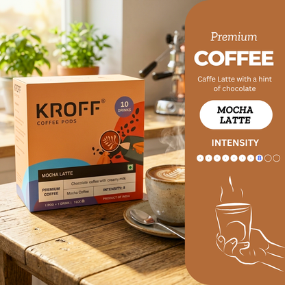 KROFF Mocha Latte Coffee Pods | Dolce Gusto Compatible | Chocolate Coffee Blend with Creamy Milk | 10 Pods Per Box