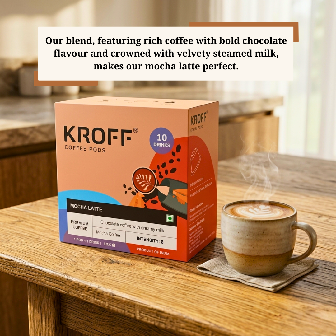 KROFF Mocha Latte Coffee Pods | Dolce Gusto Compatible | Chocolate Coffee Blend with Creamy Milk | 10 Pods Per Box