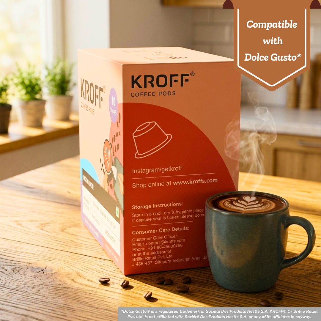KROFF Mocha Latte Coffee Pods | Dolce Gusto Compatible | Chocolate Coffee Blend with Creamy Milk | 10 Pods Per Box