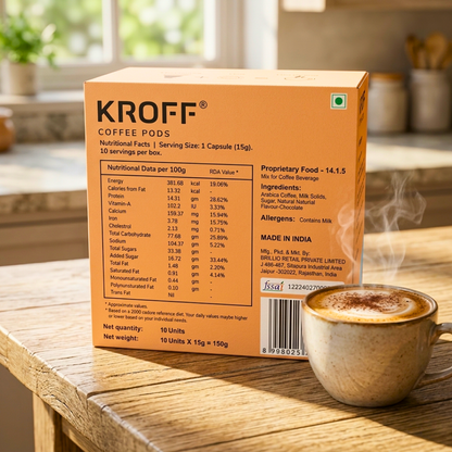 KROFF Mocha Latte Coffee Pods | Dolce Gusto Compatible | Chocolate Coffee Blend with Creamy Milk | 10 Pods Per Box