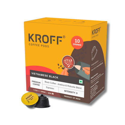KROFF Vietnamese Black Coffee Pods | Dolce Gusto Compatible | Espresso - Medium Dark Arabica Robusta Blend Roast | 10 Pods Per Box