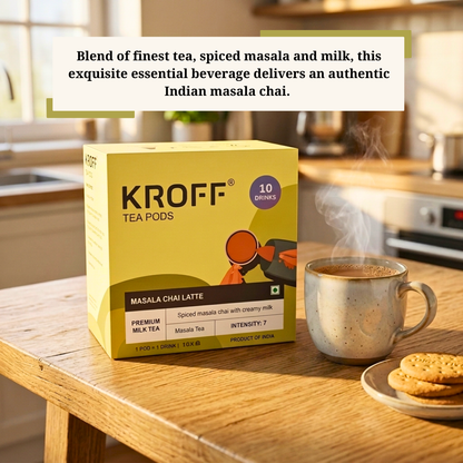KROFF Masala Chai Latte Tea Pods | Dolce Gusto Compatible | Spiced Masala Tea Blend with Creamy Milk | 10 Pods Per Box