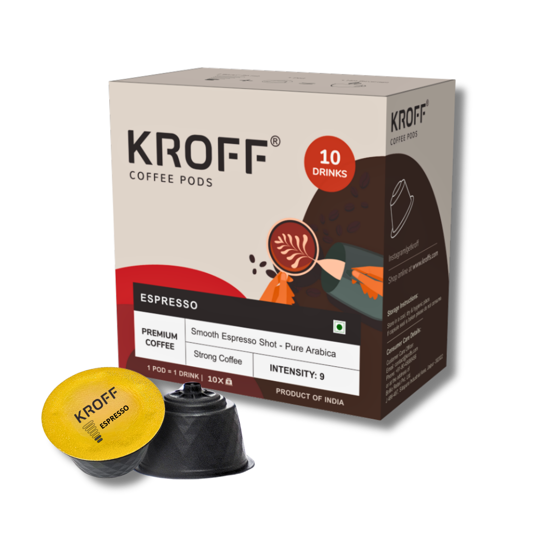 KROFF Espresso Coffee Pods | Dolce Gusto Compatible | Smooth Espresso - Pure Arabica Ground Coffee | 10 Pods Per Box