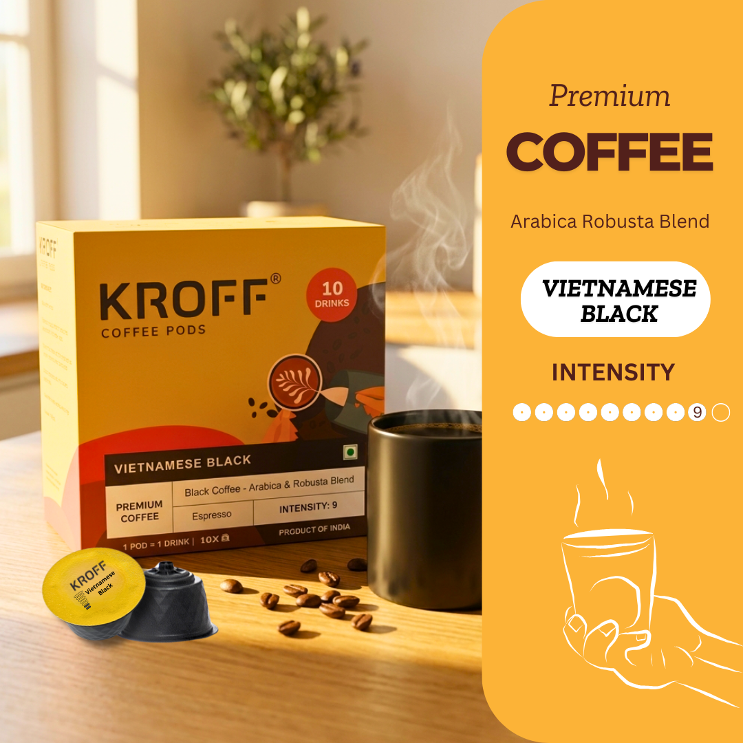 KROFF Vietnamese Black Coffee Pods | Dolce Gusto Compatible | Espresso - Medium Dark Arabica Robusta Blend Roast | 10 Pods Per Box