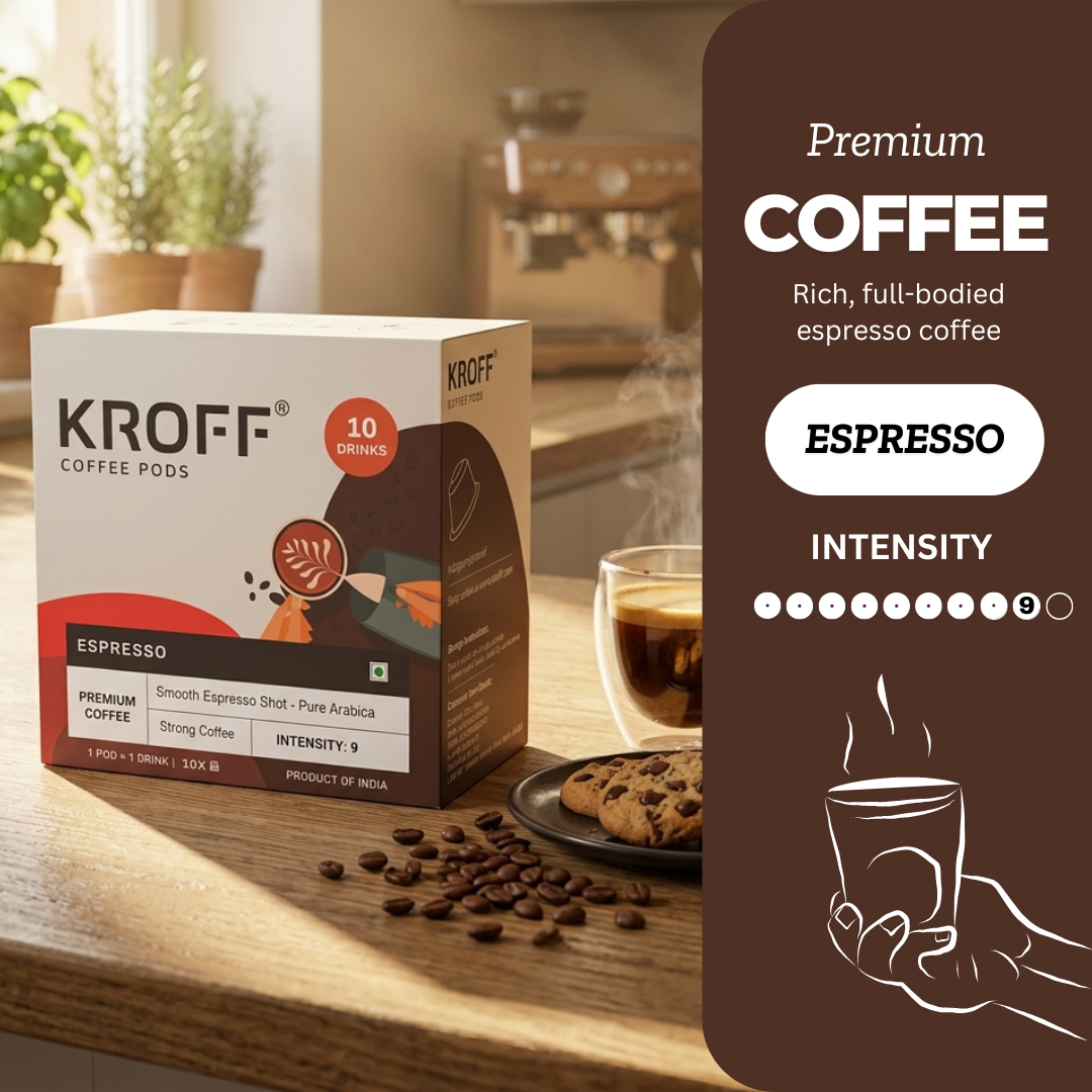 KROFF Espresso Coffee Pods | Dolce Gusto Compatible | Smooth Espresso - Pure Arabica Ground Coffee | 10 Pods Per Box