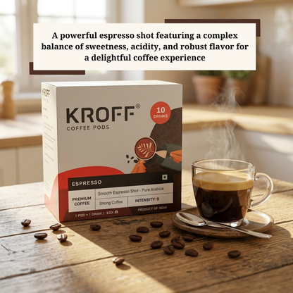 KROFF Espresso Coffee Pods | Dolce Gusto Compatible | Smooth Espresso - Pure Arabica Ground Coffee | 10 Pods Per Box