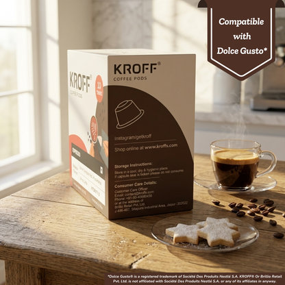 KROFF Espresso Coffee Pods | Dolce Gusto Compatible | Smooth Espresso - Pure Arabica Ground Coffee | 10 Pods Per Box