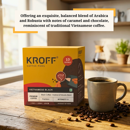 KROFF Vietnamese Black Coffee Pods | Dolce Gusto Compatible | Espresso - Medium Dark Arabica Robusta Blend Roast | 10 Pods Per Box