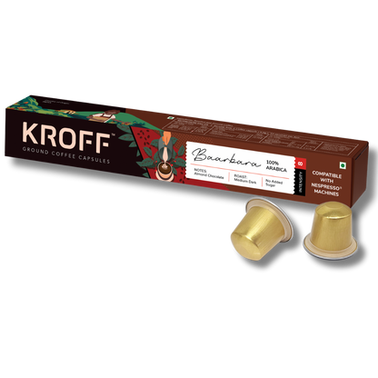 KROFF Baarbara Coffee Capsules | Medium Dark Arabica Roast | Remarkable Taste | 10 Pods Per Box | Nespresso Compatible Coffee Pods