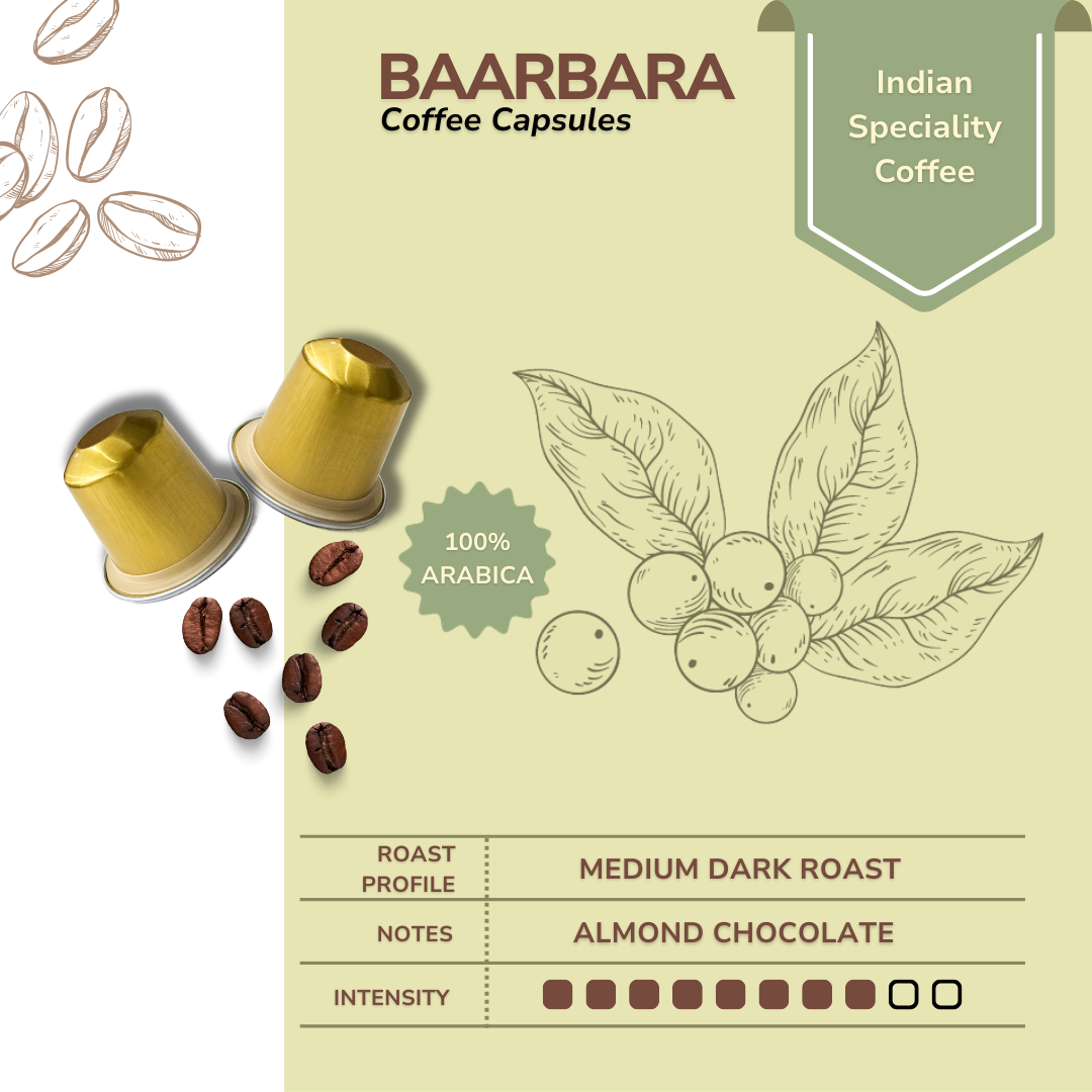 KROFF Baarbara Coffee Capsules | Medium Dark Arabica Roast | Remarkable Taste | 10 Pods Per Box | Nespresso Compatible Coffee Pods