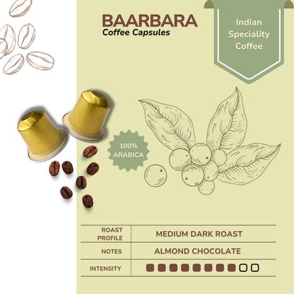 KROFF Baarbara Coffee Capsules | Medium Dark Arabica Roast | Remarkable Taste | 10 Pods Per Box | Nespresso Compatible Coffee Pods