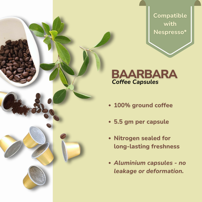 KROFF Baarbara Coffee Capsules | Medium Dark Arabica Roast | Remarkable Taste | 10 Pods Per Box | Nespresso Compatible Coffee Pods