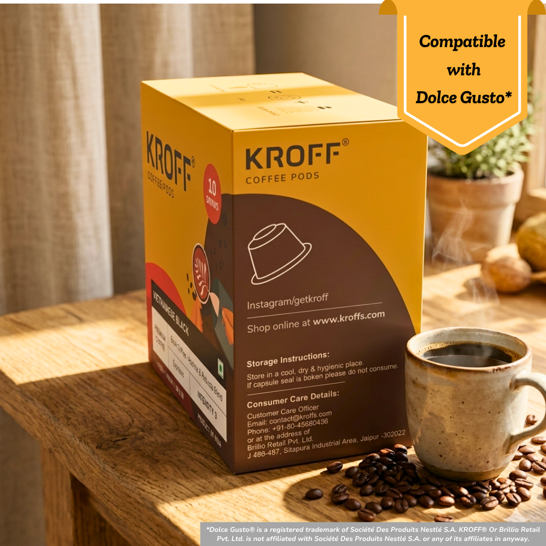 KROFF Vietnamese Black Coffee Pods | Dolce Gusto Compatible | Espresso - Medium Dark Arabica Robusta Blend Roast | 10 Pods Per Box